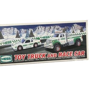 Hess Green and White Toy Truck and Race Car Set